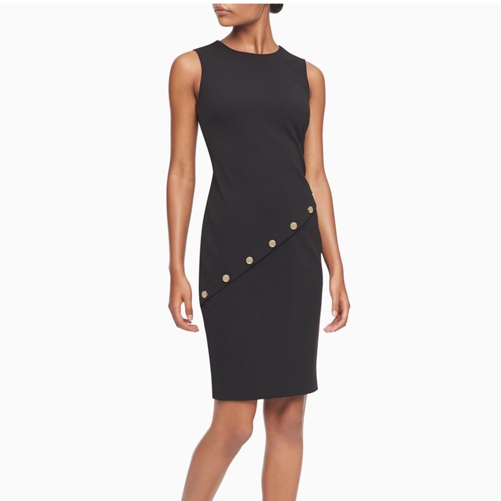 CALVIN KLEIN BUTTON-FRONT SLEEVELESS SHEATH DRESS